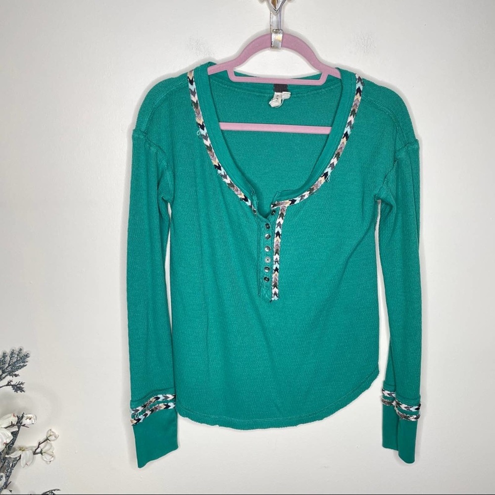Free People Teal Long Sleeve Top - Picture 3 of 7